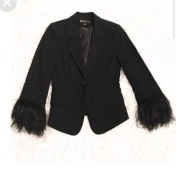 Elizabeth and James Jackets & Blazers - Elizabeth and James Black Blazer with Feather Cuffs